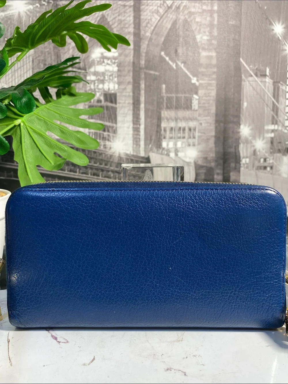 Authentic Miu Miu Royal Blue Leather Bow Long Wallet
